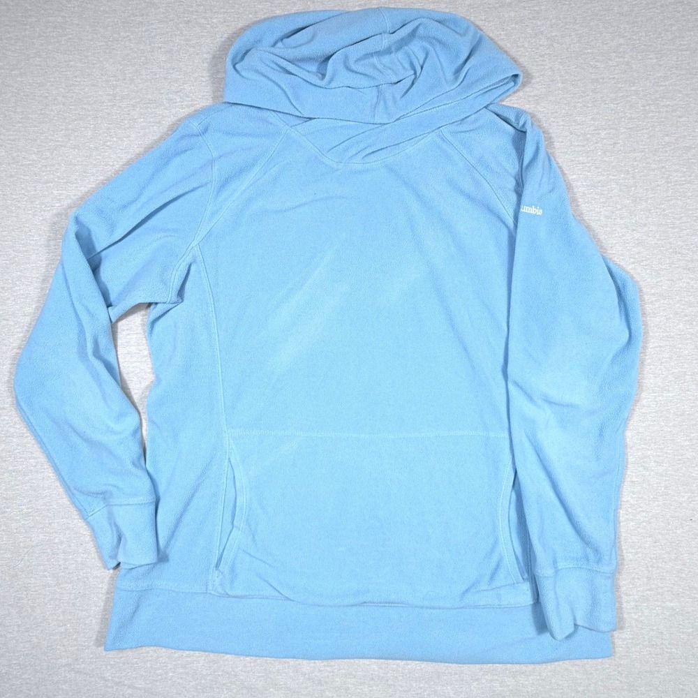Columbia Mens Light Blue Fleece Pullover Hoodie XL Kangaroo Pocket Raglan Sleeve